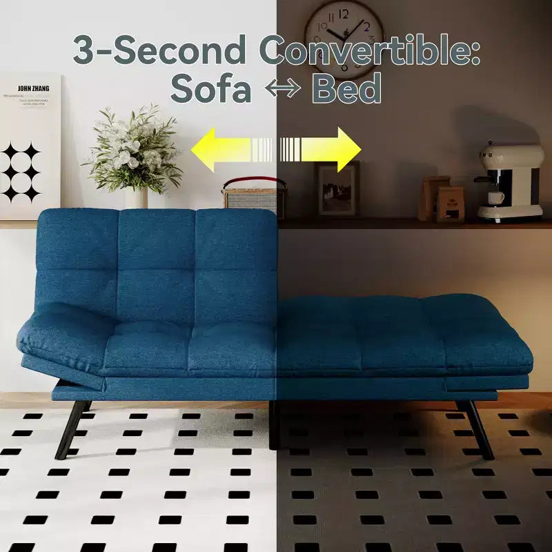 Dyonery Divano Letto Futon Convertibile, Divano Letto in Lino con Memory Foam, Schienale e Braccioli Regolabili, Divanetto Multifunzionale con Funzione Letto