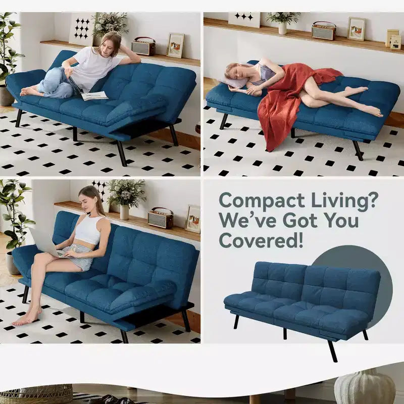 Dyonery Divano Letto Futon Convertibile, Divano Letto in Lino con Memory Foam, Schienale e Braccioli Regolabili, Divanetto Multifunzionale con Funzione Letto