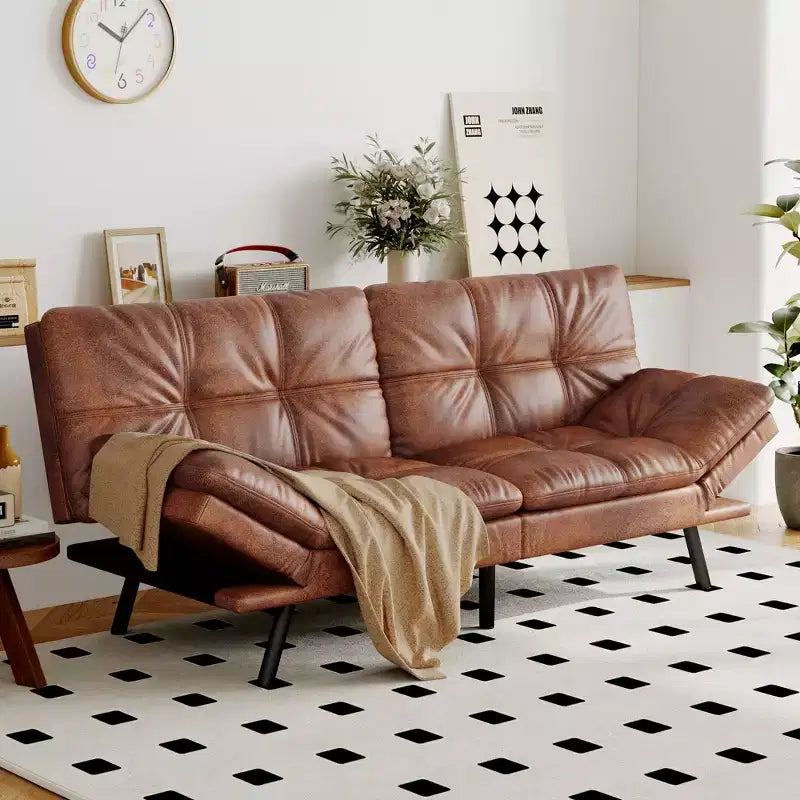 Dyonery Divano Letto Futon Convertibile, Divano Letto in Lino con Memory Foam, Schienale e Braccioli Regolabili, Divanetto Multifunzionale con Funzione Letto