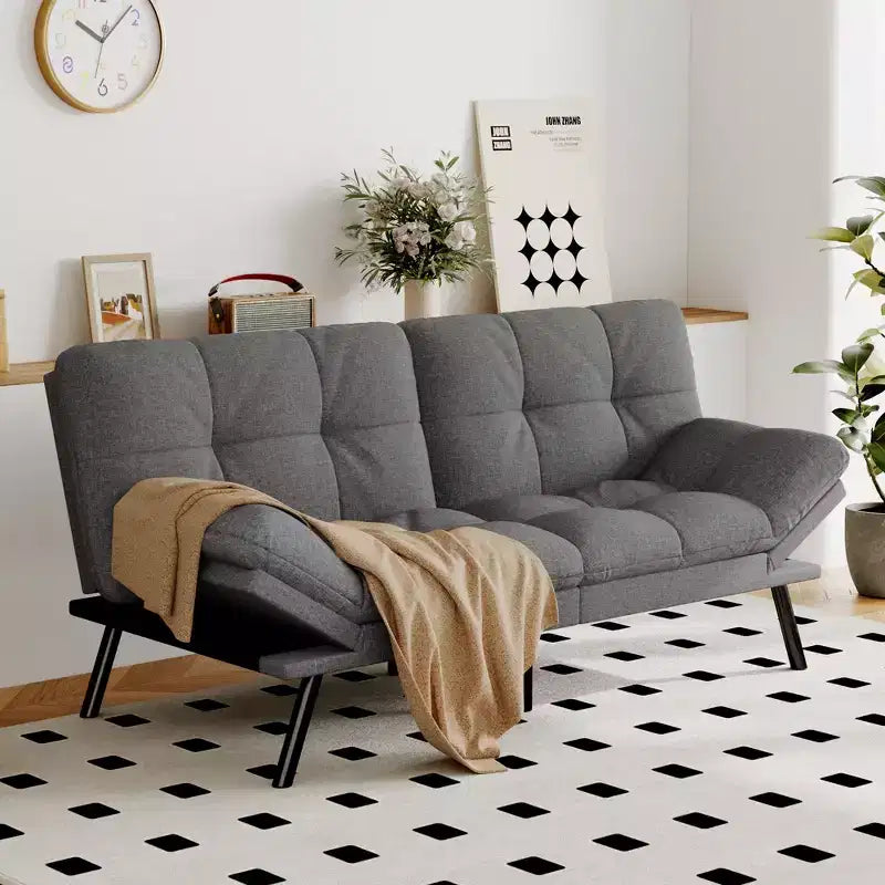 Dyonery Divano Letto Futon Convertibile, Divano Letto in Lino con Memory Foam, Schienale e Braccioli Regolabili, Divanetto Multifunzionale con Funzione Letto