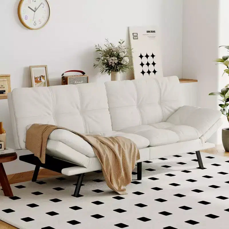 Dyonery Divano Letto Futon Convertibile, Divano Letto in Lino con Memory Foam, Schienale e Braccioli Regolabili, Divanetto Multifunzionale con Funzione Letto