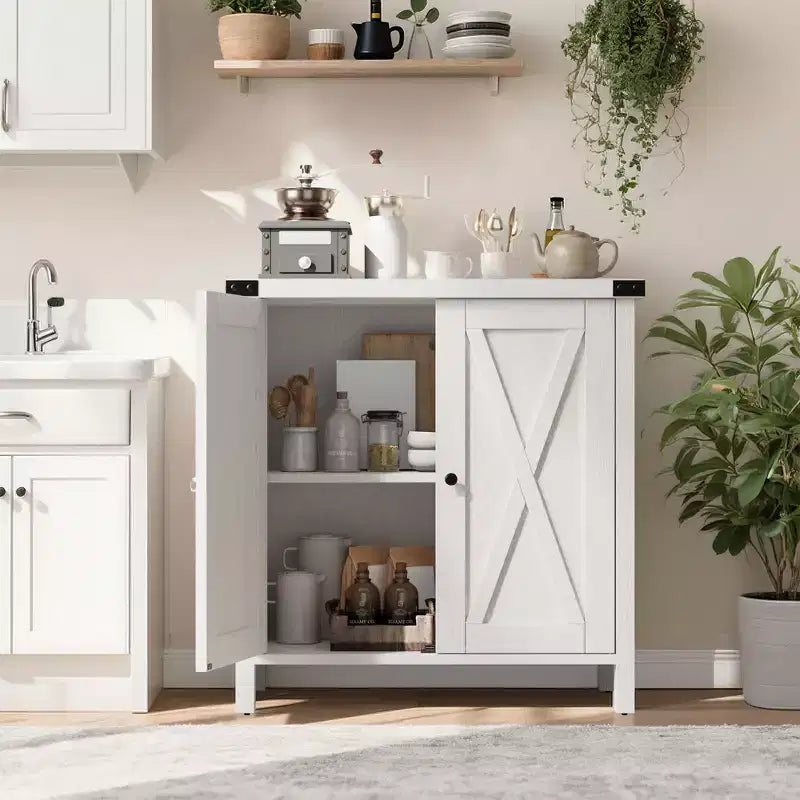 Mobile contenitore rustico con 2 ante scorrevoli a persiana e ripiano regolabile, credenza moderna da buffet, consolle d'accento per soggiorno, cucina, corridoio