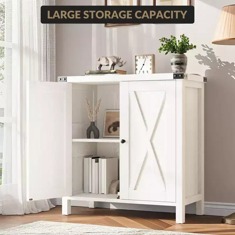 Mobile contenitore rustico con 2 ante scorrevoli a persiana e ripiano regolabile, credenza moderna da buffet, consolle d'accento per soggiorno, cucina, corridoio