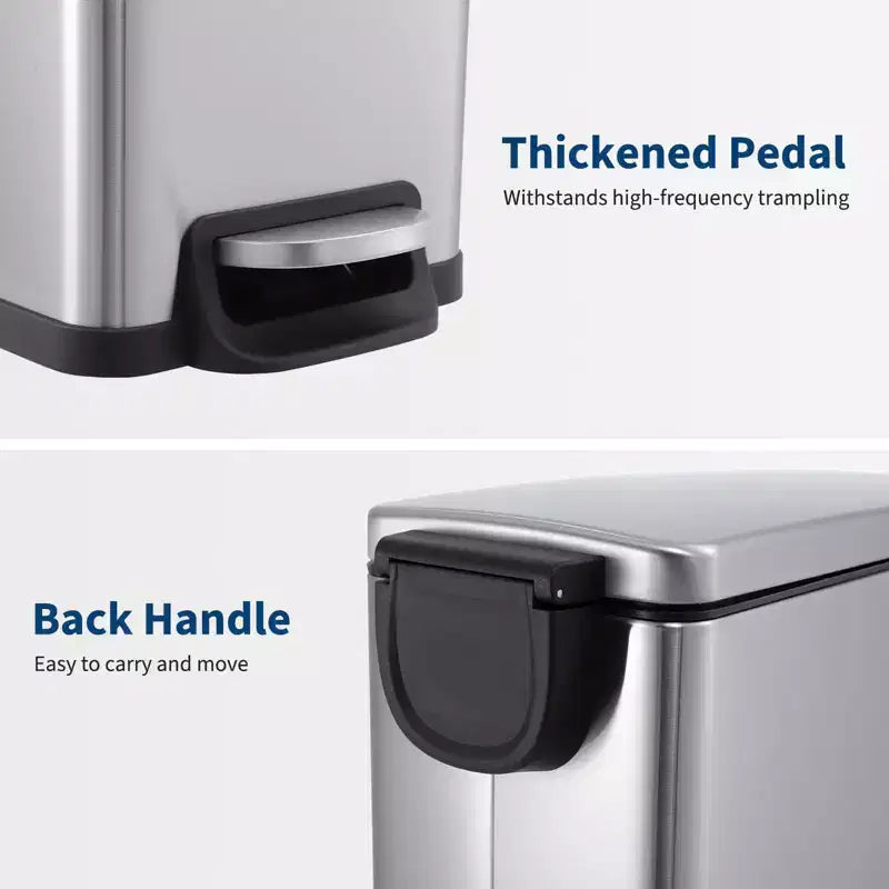 Pattumiera da Cucina Sottile in Acciaio Inox, con Pedale e Coperchio a Chiusura Ammortizzata - Secchio Interno Rimovibile - Cestino Rifiuti Rettangolare Stretto - Casa, Ufficio