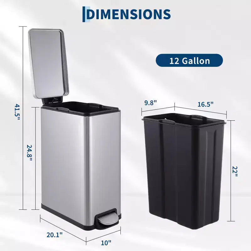 Pattumiera da Cucina Sottile in Acciaio Inox, con Pedale e Coperchio a Chiusura Ammortizzata - Secchio Interno Rimovibile - Cestino Rifiuti Rettangolare Stretto - Casa, Ufficio