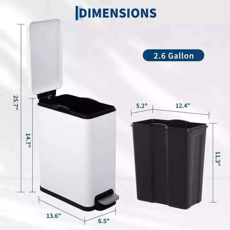 Pattumiera da Cucina Sottile in Acciaio Inox, con Pedale e Coperchio a Chiusura Ammortizzata - Secchio Interno Rimovibile - Cestino Rifiuti Rettangolare Stretto - Casa, Ufficio