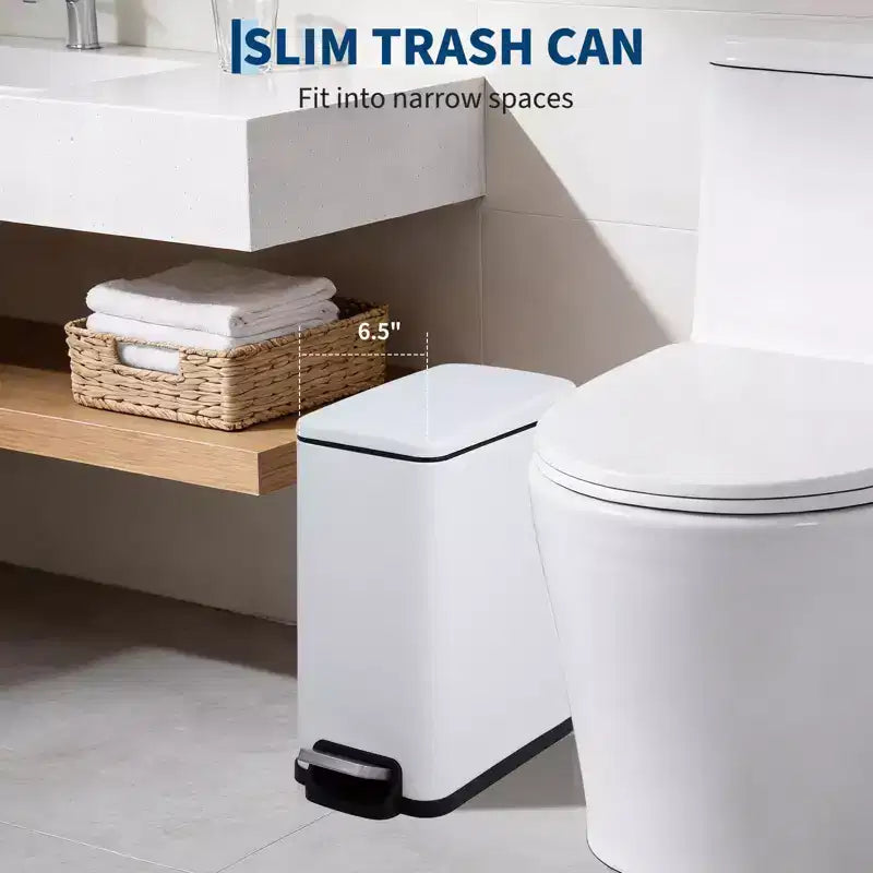 Pattumiera da Cucina Sottile in Acciaio Inox, con Pedale e Coperchio a Chiusura Ammortizzata - Secchio Interno Rimovibile - Cestino Rifiuti Rettangolare Stretto - Casa, Ufficio