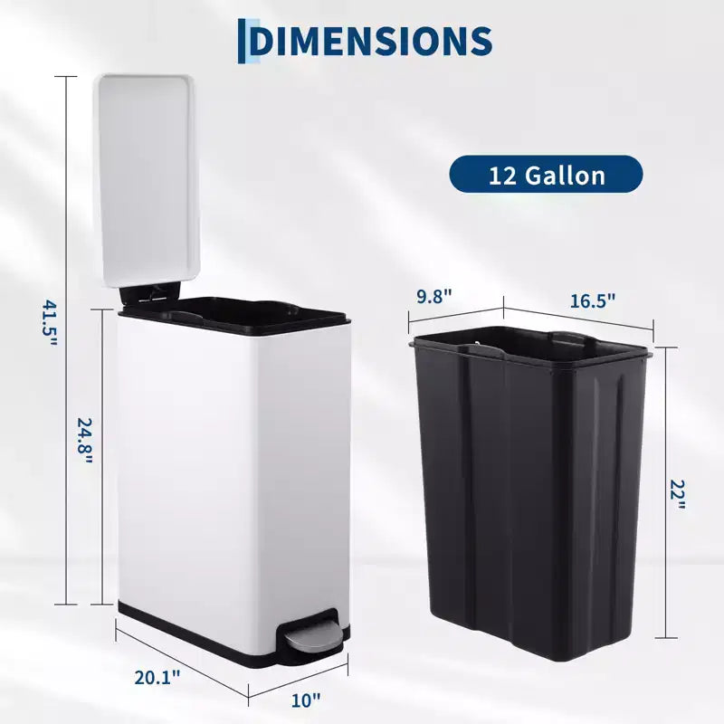 Pattumiera da Cucina Sottile in Acciaio Inox, con Pedale e Coperchio a Chiusura Ammortizzata - Secchio Interno Rimovibile - Cestino Rifiuti Rettangolare Stretto - Casa, Ufficio