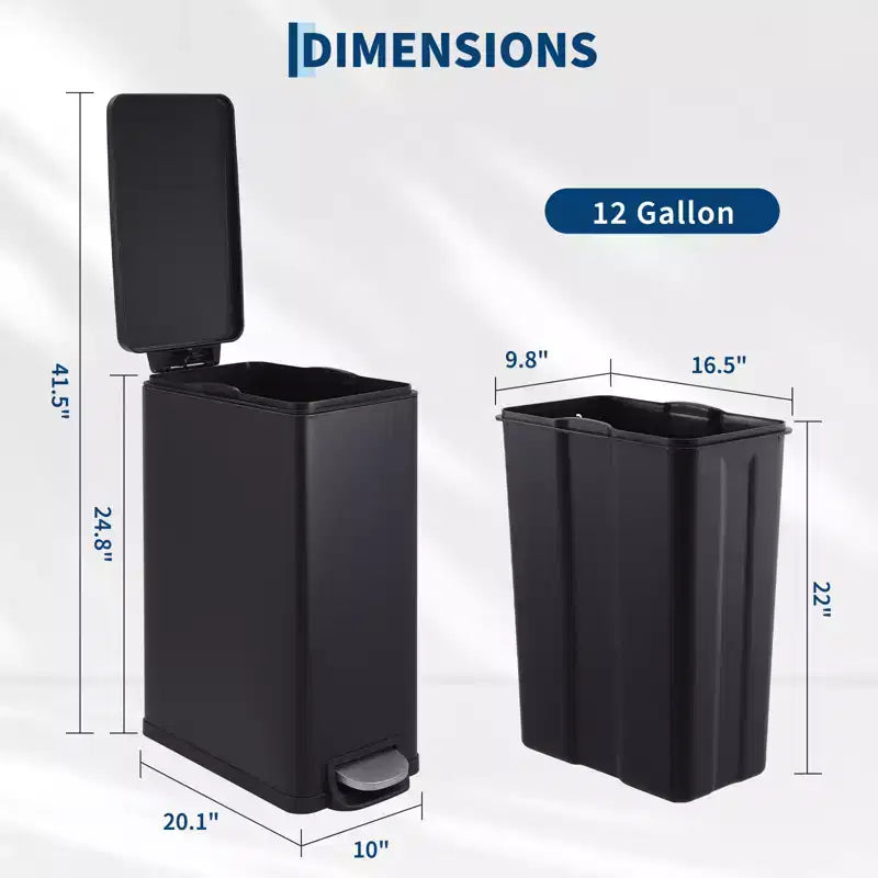 Pattumiera da Cucina Sottile in Acciaio Inox, con Pedale e Coperchio a Chiusura Ammortizzata - Secchio Interno Rimovibile - Cestino Rifiuti Rettangolare Stretto - Casa, Ufficio