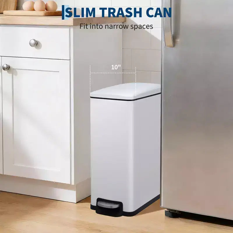 Pattumiera da Cucina Sottile in Acciaio Inox, con Pedale e Coperchio a Chiusura Ammortizzata - Secchio Interno Rimovibile - Cestino Rifiuti Rettangolare Stretto - Casa, Ufficio