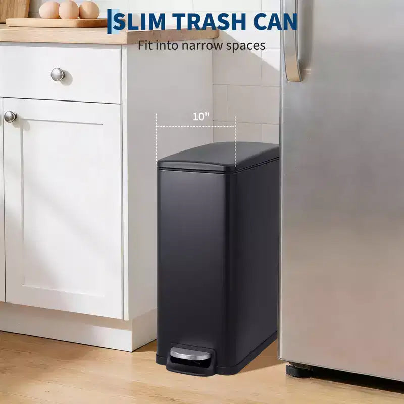 Pattumiera da Cucina Sottile in Acciaio Inox, con Pedale e Coperchio a Chiusura Ammortizzata - Secchio Interno Rimovibile - Cestino Rifiuti Rettangolare Stretto - Casa, Ufficio