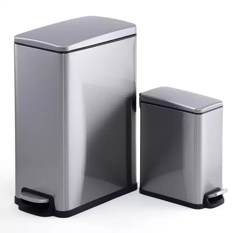 Pattumiera da Cucina Sottile in Acciaio Inox, con Pedale e Coperchio a Chiusura Ammortizzata - Secchio Interno Rimovibile - Cestino Rifiuti Rettangolare Stretto - Casa, Ufficio