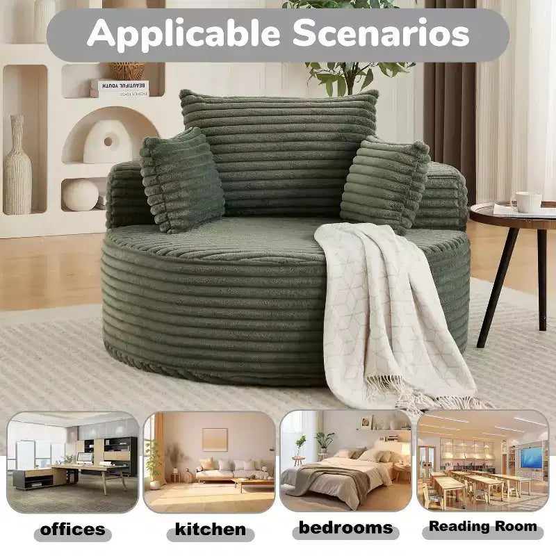 Poltrona rotonda FurnitureR, poltrona accentata imbottita in velluto a coste con seduta profonda, divano singolo moderno e confortevole per soggiorno, camera da letto, appartamento