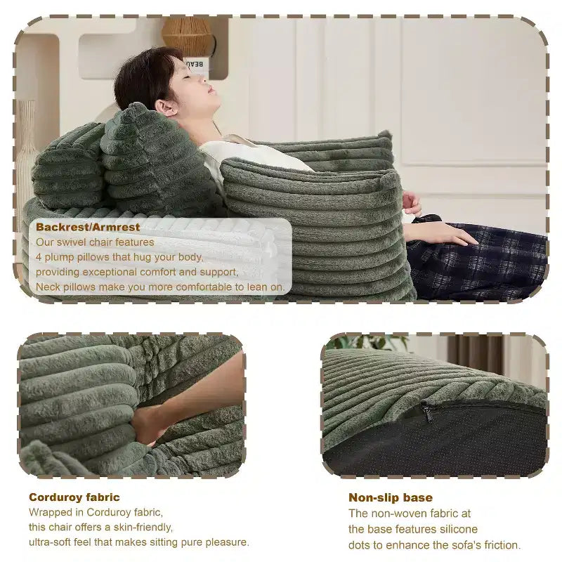 Poltrona rotonda FurnitureR, poltrona accentata imbottita in velluto a coste con seduta profonda, divano singolo moderno e confortevole per soggiorno, camera da letto, appartamento