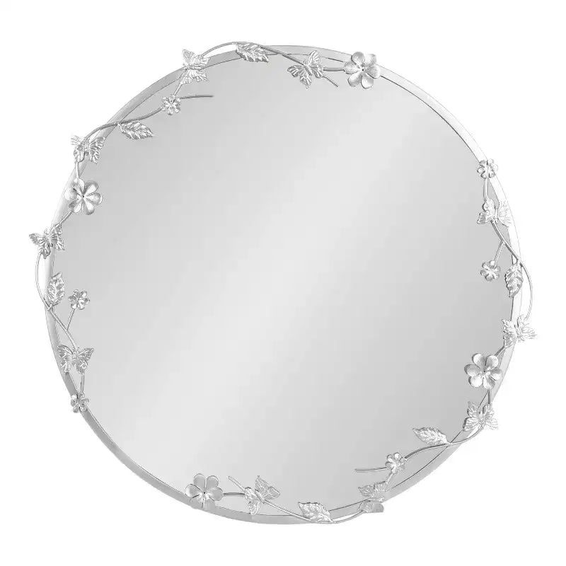 Kate and Laurel Rosella, Specchio da parete floreale in metallo, argento, 26x26