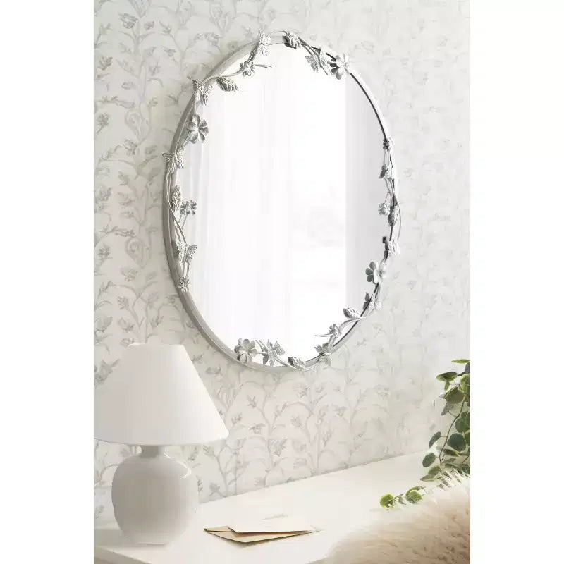Kate and Laurel Rosella, Specchio da parete floreale in metallo, argento, 26x26