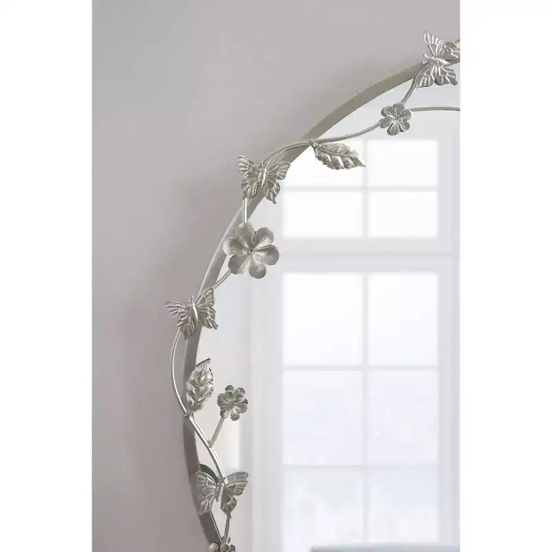 Kate and Laurel Rosella, Specchio da parete floreale in metallo, argento, 26x26